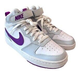 Nike NEW Size Women 7 / 5.5Y Court Borough Mid 2 'Pure Platinum Vivid Purple Kid
